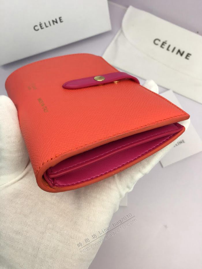 CELINE女包 賽琳專櫃款 搭扣拼色錢夾 0146 手掌紋牛皮 賽琳女錢包  sl2005